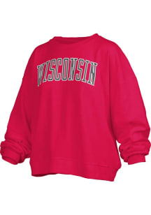 Womens Wisconsin Badgers Red Pressbox School Sequins Crew Sweatshirt