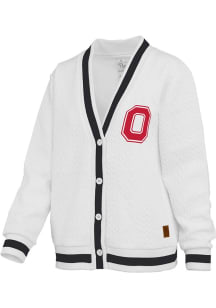 Womens Ohio State Buckeyes Ivory Pressbox Watertown Long Sleeve Cardigan