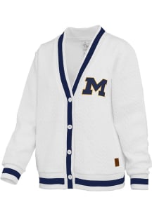 Womens Michigan Wolverines Ivory Pressbox Watertown Long Sleeve Cardigan