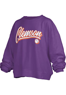 Pressbox Clemson Tigers Womens Purple Harlow Glitter Crew Sweatshirt