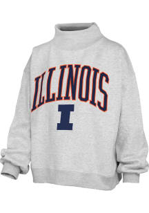 Womens Illinois Fighting Illini Ash Pressbox Mockneck Crew Sweatshirt