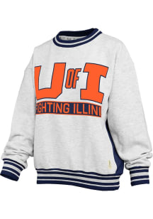 Womens Illinois Fighting Illini Ash Pressbox Endzone Crew Sweatshirt