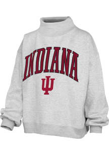 Womens Indiana Hoosiers Ash Pressbox Mockneck Crew Sweatshirt