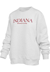 Womens Indiana Hoosiers Ivory Pressbox Champagne Brandberg Crew Sweatshirt
