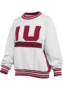 Womens Indiana Hoosiers Ash Pressbox Endzone Crew Sweatshirt