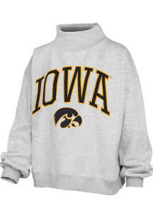 Womens Iowa Hawkeyes Ash Pressbox Mockneck Crew Sweatshirt