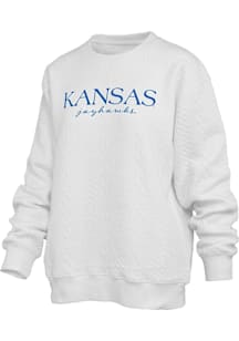 Pressbox Kansas Jayhawks Womens Ivory Champagne Brandberg Crew Sweatshirt