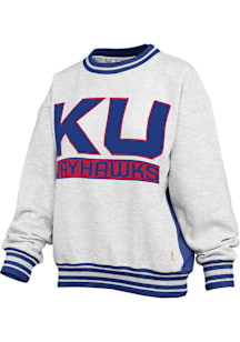 Pressbox Kansas Jayhawks Womens Ash Endzone Crew Sweatshirt