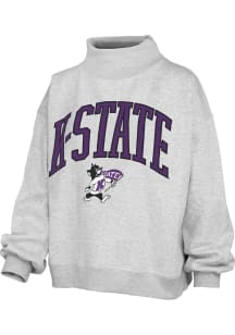 Womens K-State Wildcats Ash Pressbox Mockneck Crew Sweatshirt