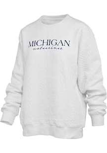 Pressbox Michigan Wolverines Womens Ivory Champagne Brandberg Crew Sweatshirt