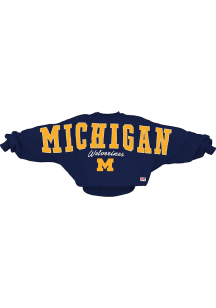 Womens Michigan Wolverines Blue Pressbox Flannigan Crew Sweatshirt