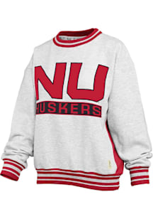 Pressbox Nebraska Cornhuskers Womens Ash Endzone Crew Sweatshirt