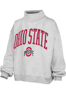 Womens Ohio State Buckeyes Ash Pressbox Mockneck Crew Sweatshirt