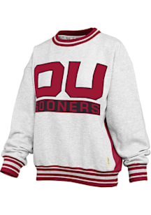 Pressbox Oklahoma Sooners Womens Ash Endzone Crew Sweatshirt
