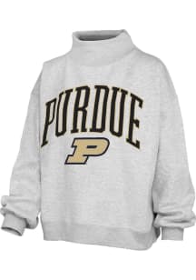 Womens Purdue Boilermakers Ash Pressbox Mockneck Crew Sweatshirt