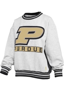 Womens Purdue Boilermakers Ash Pressbox Endzone Crew Sweatshirt