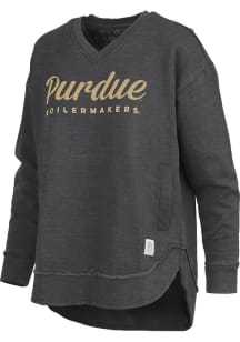Womens Purdue Boilermakers Black Pressbox East Hall Crew Sweatshirt