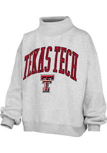 Pressbox Texas Tech Red Raiders Womens Ash Mockneck Crew Sweatshirt