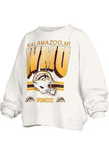 Womens Western Michigan Broncos White Pressbox Sheffield Crew Sweatshirt