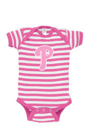 Philadelphia Phillies Baby Pink Infant Girls Striped Short Sleeve One Piece