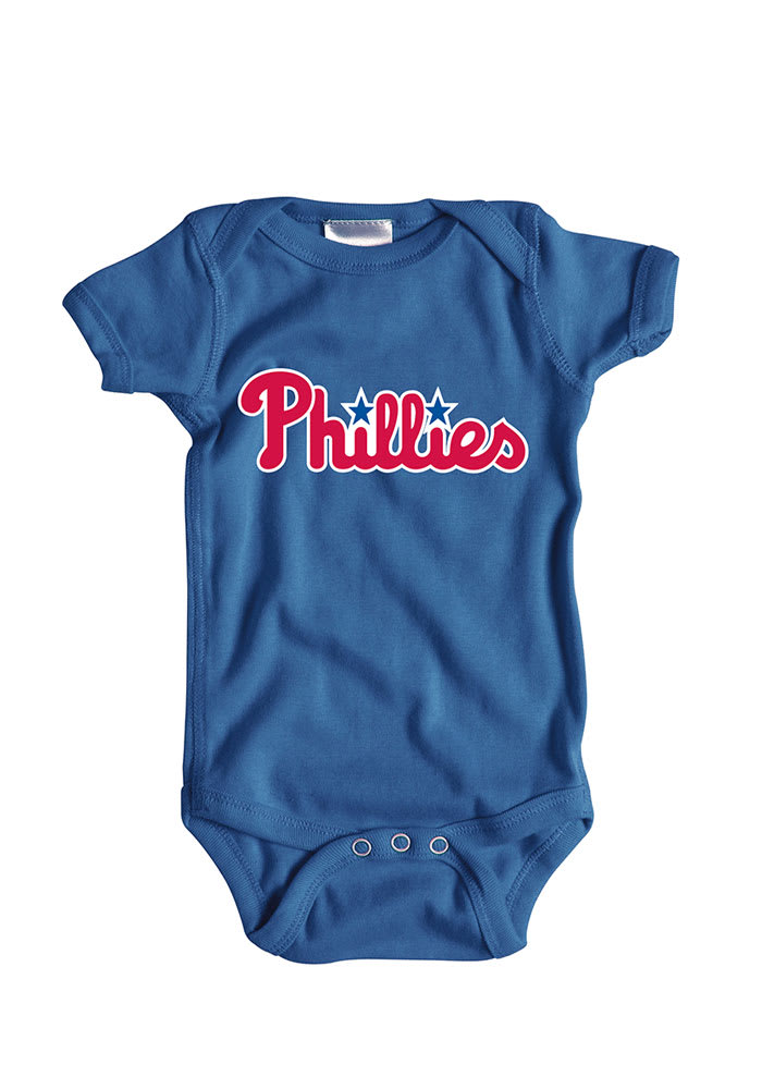 Phillies Philadelphia Phillies Blue Baby Wordmark One Piece