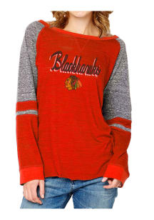 Chicago Blackhawks Womens Red Mix Fabric Long Sleeve Women's Crew