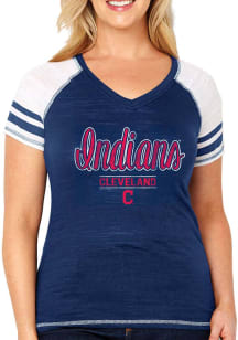 Cleveland Indians Womens Navy Blue Curvy Multi Count Short Sleeve Plus Tee
