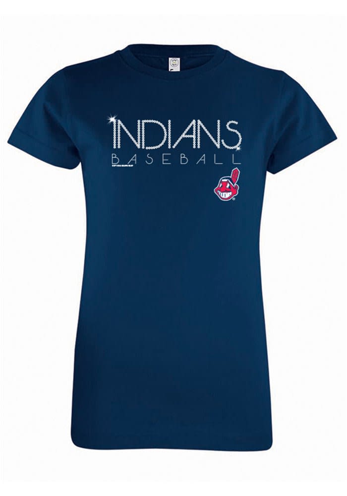 Cleveland Indians Girls Navy Blue Space Dye Short Sleeve Fashion T-Shirt, Navy Blue, 60% Cotton / 40% POLYESTER, Size M, Rally House