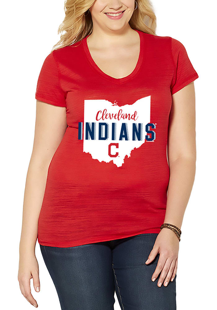 Cleveland Indians Womens Red Curvy Multi Count Short Sleeve Plus Tee