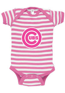 Chicago Cubs Baby Pink Stripe Short Sleeve One Piece