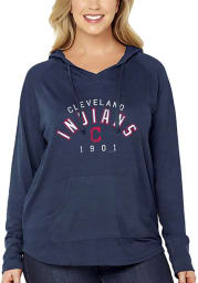 Cleveland Indians Womens Navy Blue Arch Wordmark Hooded Sweatshirt