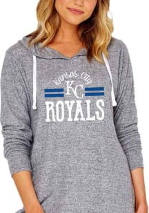 Kansas City Royals Womens Grey Hacci V Notch Hooded Sweatshirt