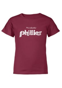 Philadelphia Phillies Youth Maroon Distressed Cooperstown Wordmark Short Sleeve T-Shirt