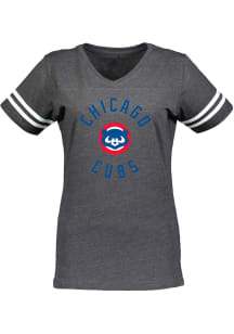 Chicago Cubs Womens Grey Football Short Sleeve T-Shirt