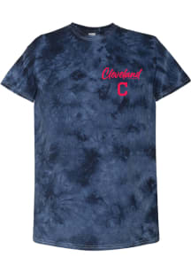 Cleveland Indians Womens Navy Blue Tie Dye Short Sleeve T-Shirt