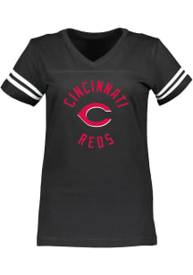 Cincinnati Reds Womens Black Football Short Sleeve T-Shirt