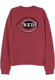Cincinnati Reds Womens Red Washed Crew Sweatshirt