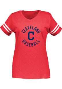 Cleveland Indians Womens Red Football Short Sleeve T-Shirt