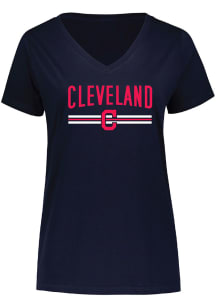 Cleveland Indians Womens Navy Blue Curvy Short Sleeve T-Shirt