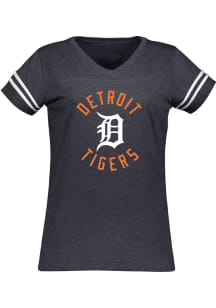 Detroit Tigers Womens Navy Blue Football Short Sleeve T-Shirt