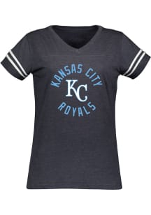 Kansas City Royals Womens Navy Blue Football Short Sleeve T-Shirt