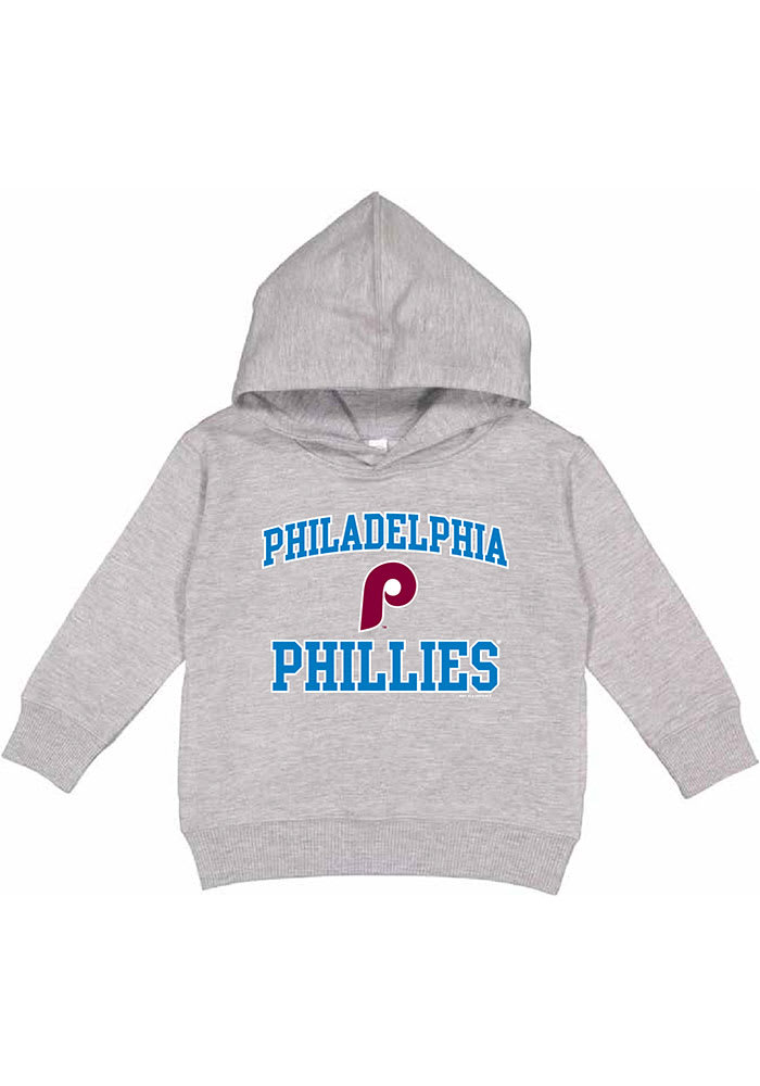 Philadelphia Phillies Toddler Grey Throwback #1 Design Long Sleeve Hooded Sweatshirt