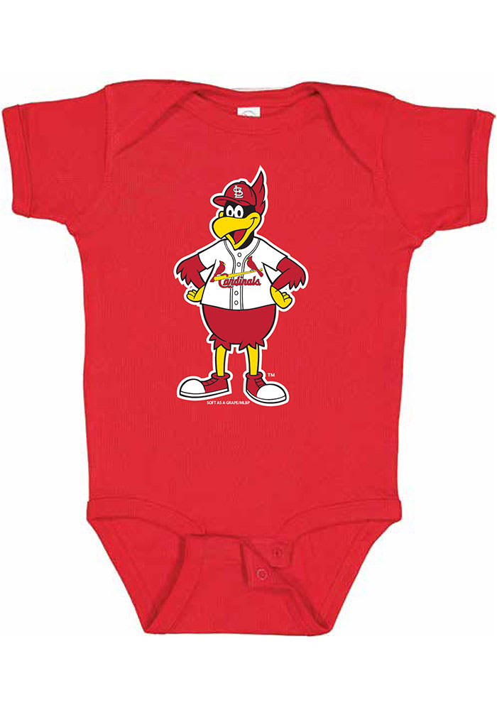 Soft As A Grape Fredbird St Louis Cardinals Baby Red Standing Mascot Short Sleeve One Piece, Red, 100% Cotton, Size 18M, Rally House