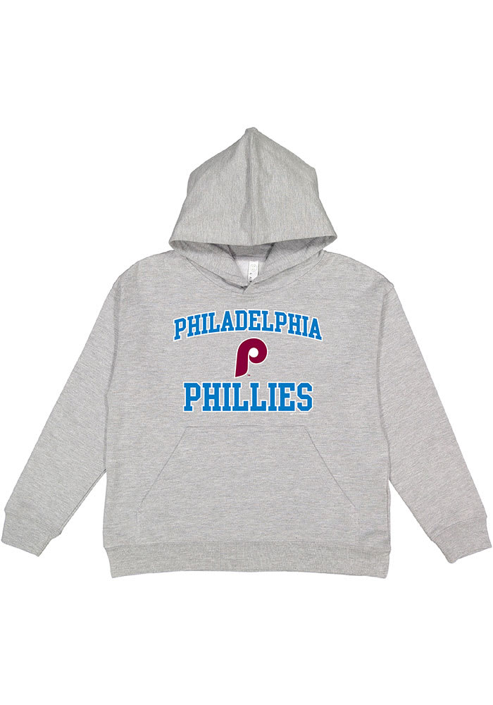Philadelphia Phillies Youth Grey Throwback #1 Design Long Sleeve Hoodie