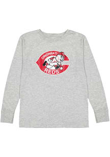 Cincinnati Reds Youth Grey Primary Throwback Logo Long Sleeve T-Shirt