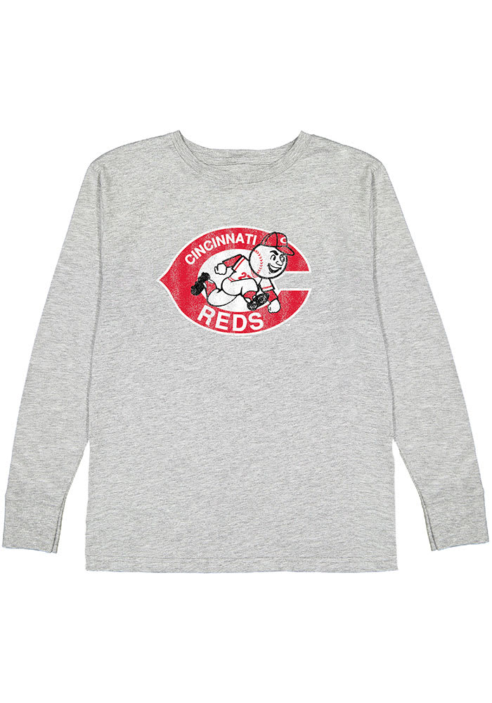 Cincinnati Reds Youth Grey Primary Throwback Logo Long Sleeve T-Shirt