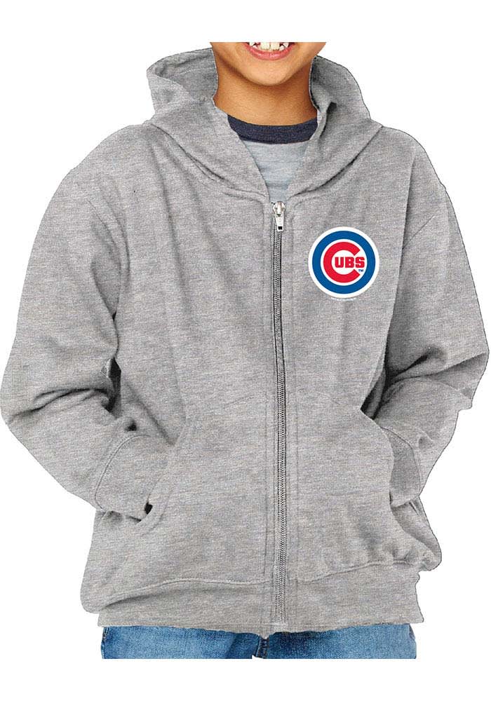 Chicago Cubs Youth Grey Primary Logo Long Sleeve Full Zip Jacket