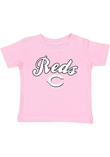 Cincinnati Reds Infant Girls White Script Logo Short Sleeve T-Shirt Pink
