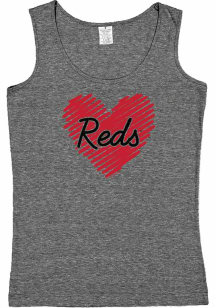 Cincinnati Reds Girls Grey Sketched Heart Short Sleeve Tank Top