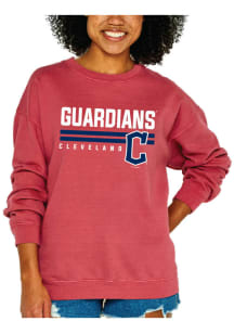 Cleveland Guardians Womens Red Washed Crew Sweatshirt